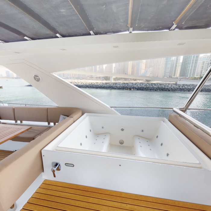 Onboard jacuzzi on the 78ft private yacht offering ultimate relaxation